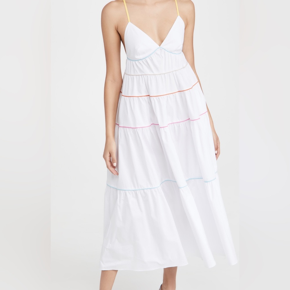 Staud Cleo Dress L Large white rainbow cotton summer dress - Picture 2 of 3